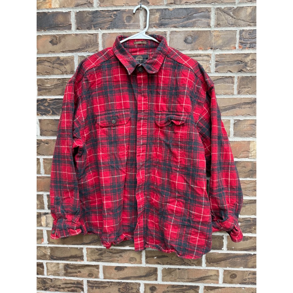 Weatherproof Vintage Mens‎ XXL Red Black Plaid Flannel Shirt Cotton